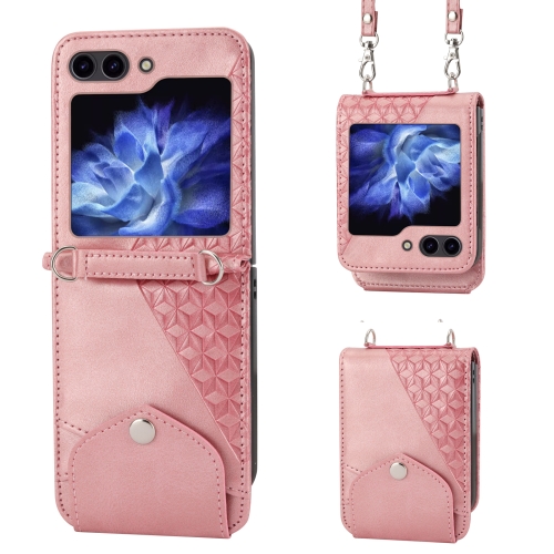 

For Samsung Galaxy Z Flip5 Cubic Grid Calf Texture Magnetic Leather Phone Case(Rose Gold)