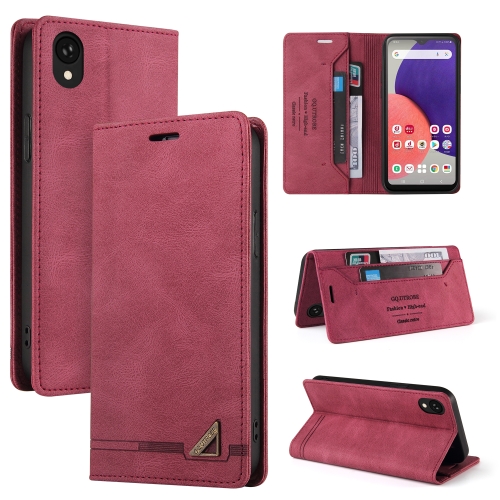 

For Samsung Galaxy A22 5G JP Version Skin Feel Anti-theft Brush Horizontal Flip Leather Case with Holder(Wine Red)