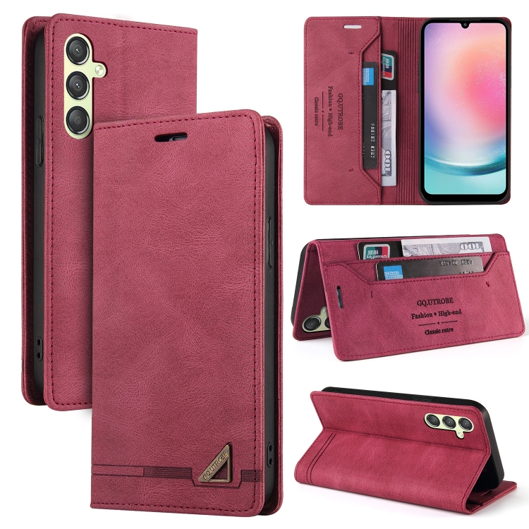 

For Samsung Galaxy A24 5G Skin Feel Anti-theft Brush Horizontal Flip Leather Case with Holder(Wine Red)
