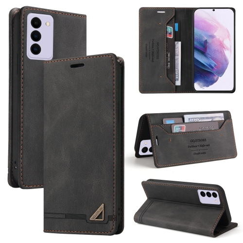 

For Samsung Galaxy S21 FE 5G Skin Feel Anti-theft Brush Horizontal Flip Leather Case with Holder(Black)