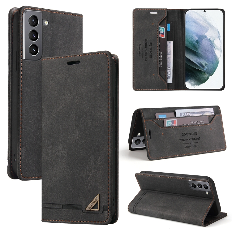 

For Samsung Galaxy S21+ 5G Skin Feel Anti-theft Brush Horizontal Flip Leather Case with Holder(Black)