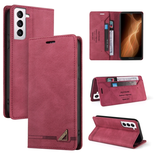 

For Samsung Galaxy S22 5G Skin Feel Anti-theft Brush Horizontal Flip Leather Case with Holder(Wine Red)