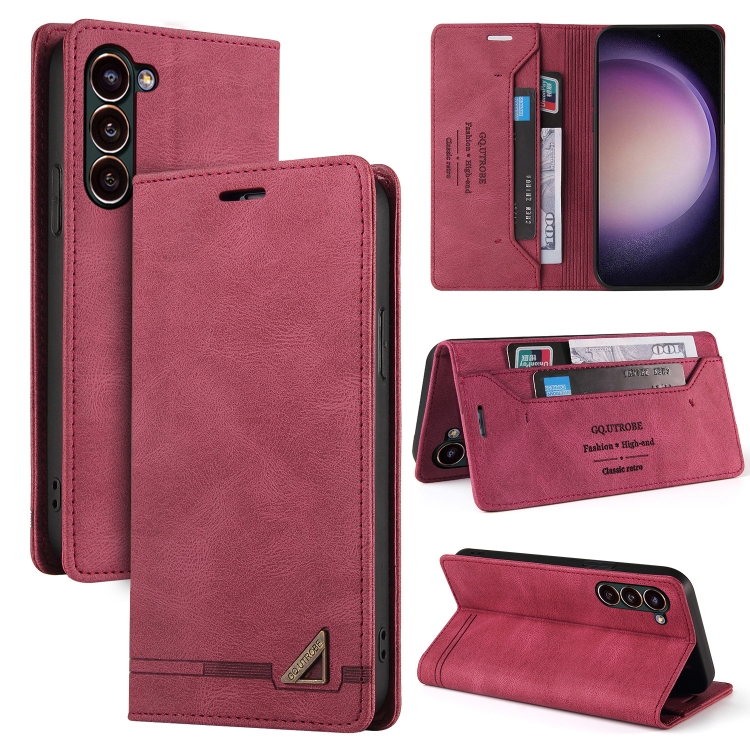 

For Samsung Galaxy S24+ 5G Skin Feel Anti-theft Brush Horizontal Flip Leather Case with Holder(Wine Red)