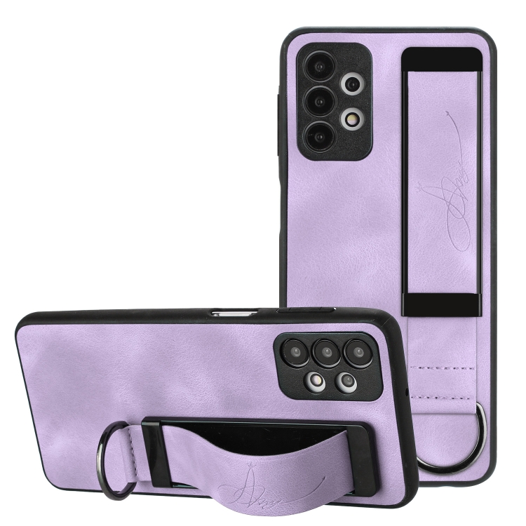 

For Samsung Galaxy A23 Wristband Holder Leather Back Phone Case(Purple)