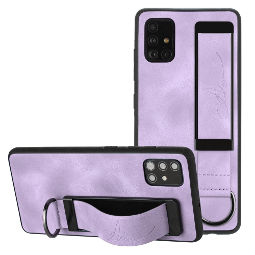 

For Samsung Galaxy A31 Wristband Holder Leather Back Phone Case(Purple)