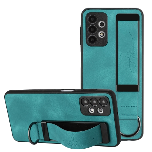 

For Samsung Galaxy A32 5G Wristband Holder Leather Back Phone Case(Green)