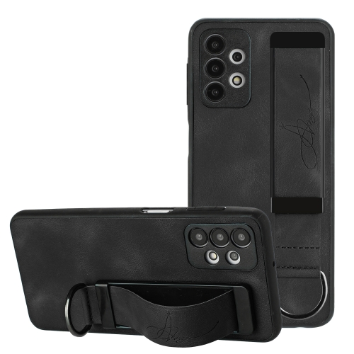 

For Samsung Galaxy A32 5G Wristband Holder Leather Back Phone Case(Black)
