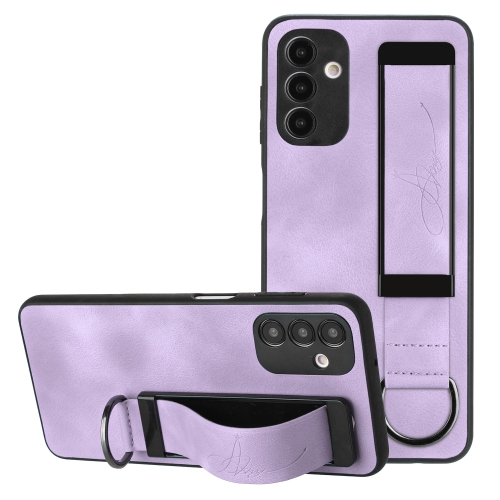 

For Samsung Galaxy A34 Wristband Holder Leather Back Phone Case(Purple)