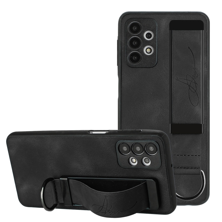 

For Samsung Galaxy A53 5G Wristband Holder Leather Back Phone Case(Black)