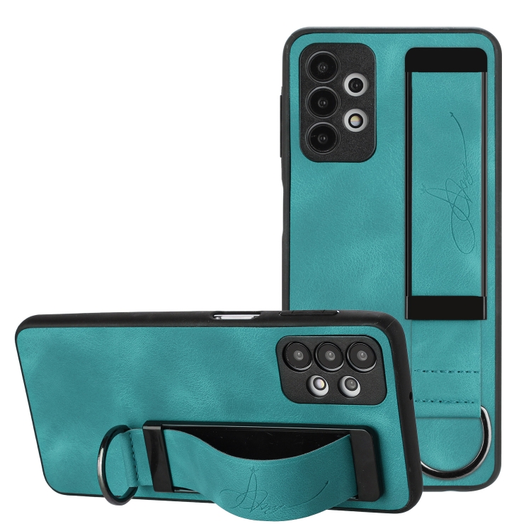 

For Samsung Galaxy A73 5G Wristband Holder Leather Back Phone Case(Green)