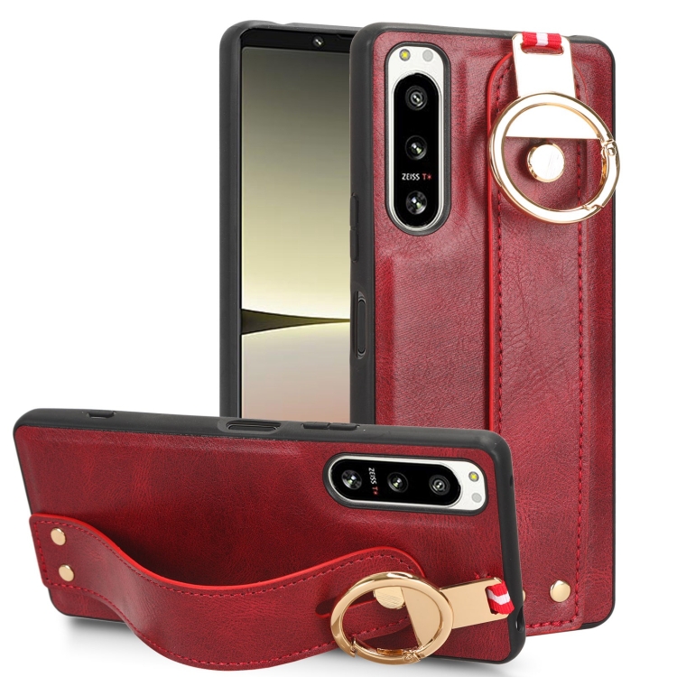 

For Sony Xperia 5 IV Wristband Leather Back Phone Case(Red)