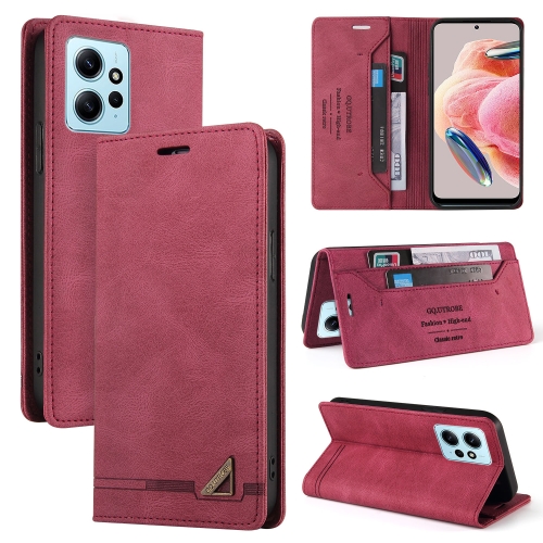 

For Xiaomi Redmi Note 12 4G Global Skin Feel Anti-theft Brush Horizontal Flip Leather Case with Holder(Wine Red)