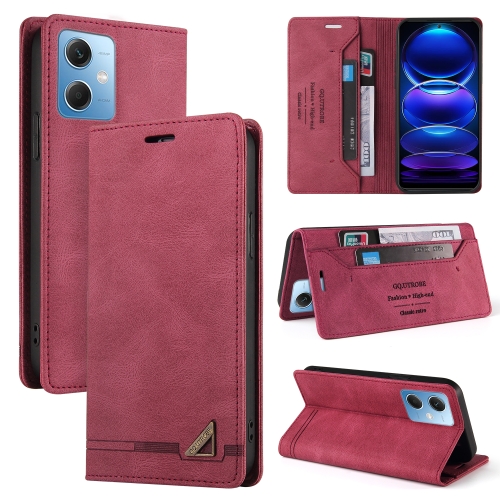 

For Xiaomi Redmi Note 12 India/Poco X5 Skin Feel Anti-theft Brush Horizontal Flip Leather Case with Holder(Wine Red)