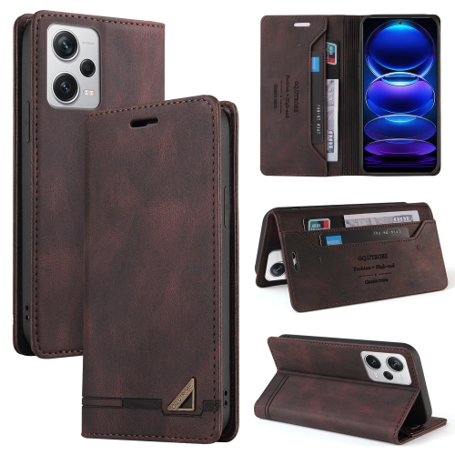 

For Xiaomi Redmi Note 12 Pro+ India Skin Feel Anti-theft Brush Horizontal Flip Leather Case with Holder(Brown)