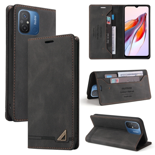 

For Xiaomi Redmi 12C/11A Skin Feel Anti-theft Brush Horizontal Flip Leather Case with Holder(Black)
