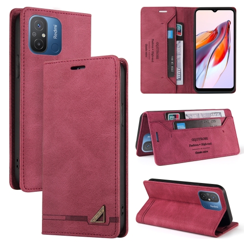 

For Xiaomi Redmi 12C/11A Skin Feel Anti-theft Brush Horizontal Flip Leather Case with Holder(Wine Red)