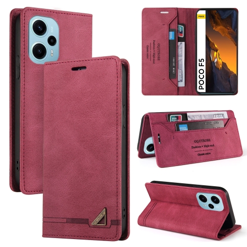 

For Xiaomi Poco F5 5G/Redmi Note 12 Turbo 5G Skin Feel Anti-theft Brush Horizontal Flip Leather Case with Holder(Wine Red)