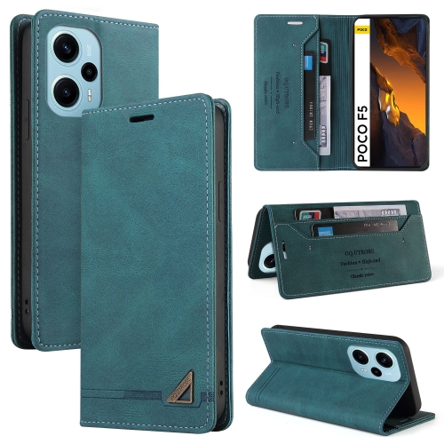 

For Xiaomi Poco F5 5G/Redmi Note 12 Turbo 5G Skin Feel Anti-theft Brush Horizontal Flip Leather Case with Holder(Blue)