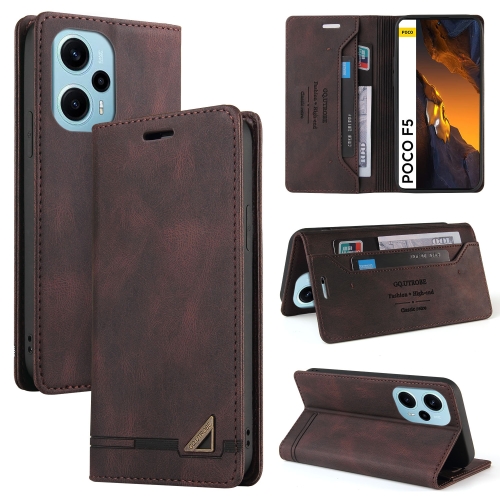 

For Xiaomi Poco F5 5G/Redmi Note 12 Turbo 5G Skin Feel Anti-theft Brush Horizontal Flip Leather Case with Holder(Brown)