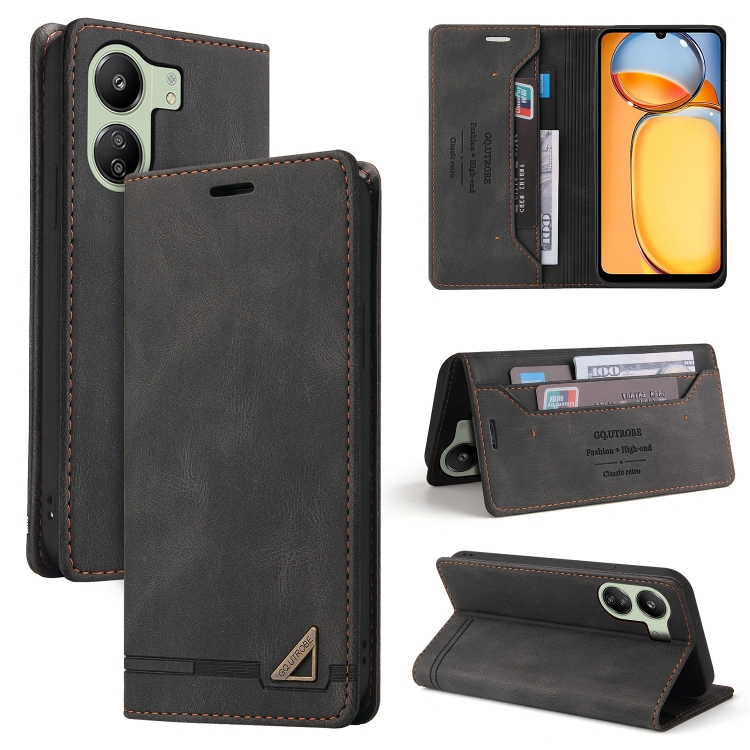 

For Xiaomi Redmi 13C Skin Feel Anti-theft Brush Horizontal Flip Leather Case with Holder(Black)