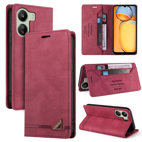 

For Xiaomi Redmi 13C Skin Feel Anti-theft Brush Horizontal Flip Leather Case with Holder(Wine Red)