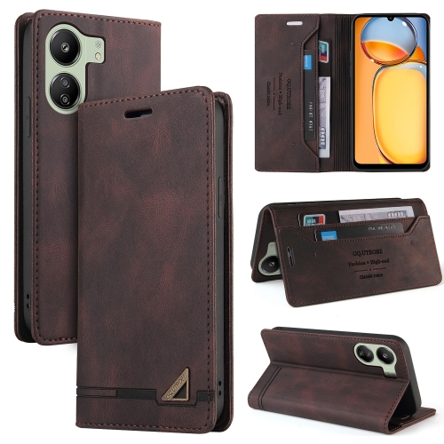 

For Xiaomi Redmi 13C Skin Feel Anti-theft Brush Horizontal Flip Leather Case with Holder(Brown)