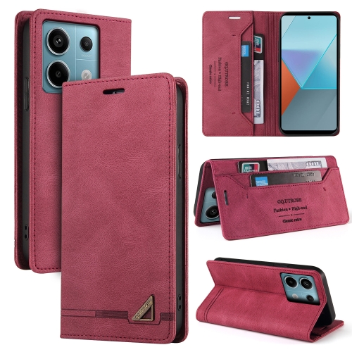 

For Xiaomi Redmi Note 13 Pro 5G Skin Feel Anti-theft Brush Horizontal Flip Leather Case with Holder(Wine Red)