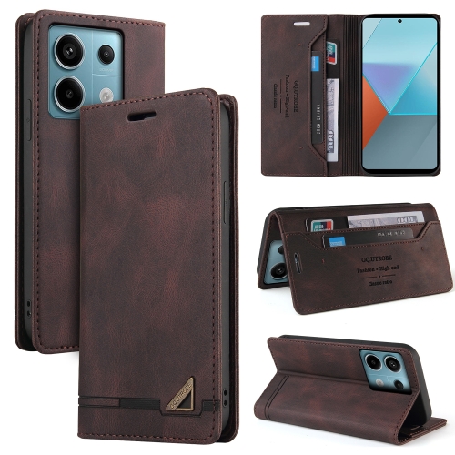 

For Xiaomi Redmi Note 13 Pro 5G Skin Feel Anti-theft Brush Horizontal Flip Leather Case with Holder(Brown)