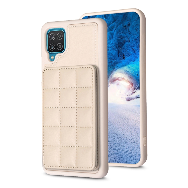 

For Samsung Galaxy A12 Grid Card Slot Holder Phone Case(Beige)