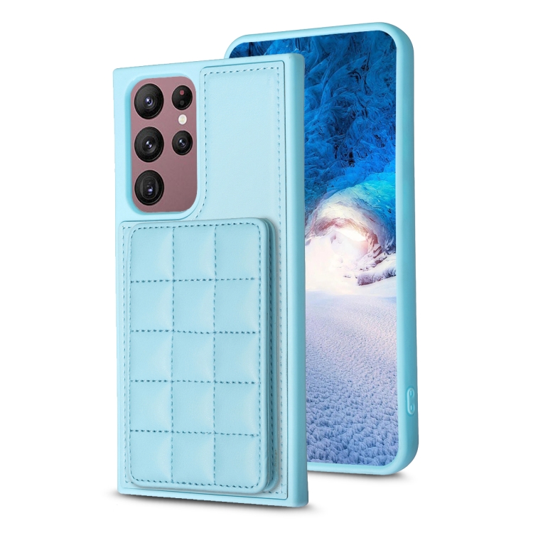 

For Samsung Galaxy S22 Ultra 5G Grid Card Slot Holder Phone Case(Blue)