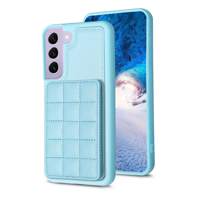 

For Samsung Galaxy S22 5G Grid Card Slot Holder Phone Case(Blue)
