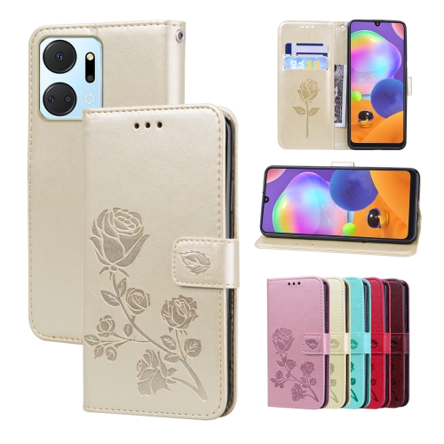 

For Honor X7a/Play7T Rose Embossed Flip PU Leather Phone Case(Gold)