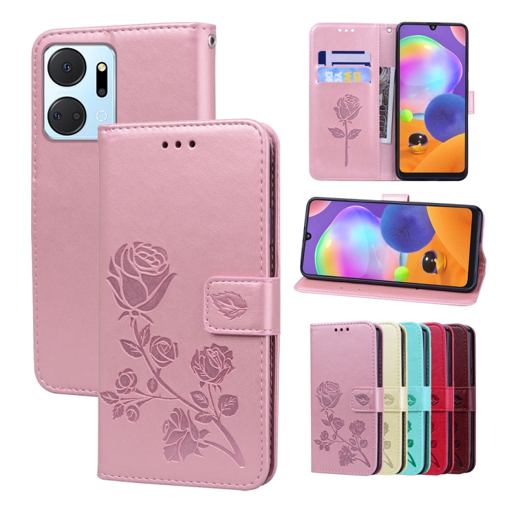 

For Honor X7a/Play7T Rose Embossed Flip PU Leather Phone Case(Rose Gold)