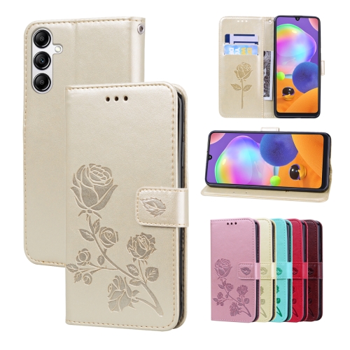 

For Samsung Galaxy A54 5G Rose Embossed Flip PU Leather Phone Case(Gold)