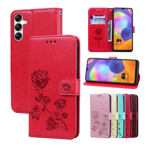 

For Samsung Galaxy A14 4G / 5G Rose Embossed Flip PU Leather Phone Case(Red)