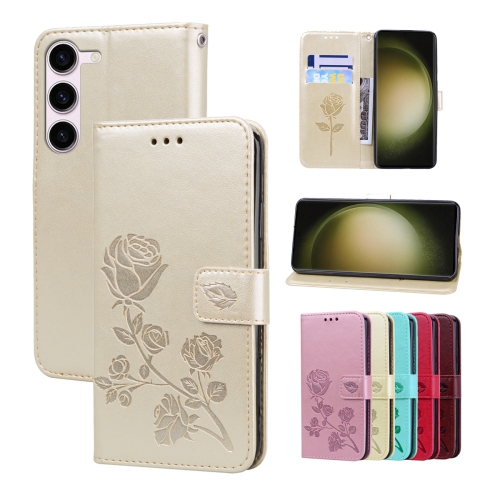 

For Samsung Galaxy S23+ 5G Rose Embossed Flip PU Leather Phone Case(Gold)