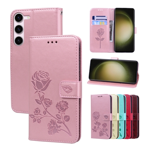 

For Samsung Galaxy S23+ 5G Rose Embossed Flip PU Leather Phone Case(Rose Gold)