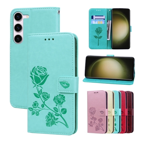 

For Samsung Galaxy S24+ Rose Embossed Flip PU Leather Phone Case(Green)