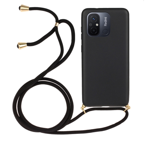 

For Xiaomi Redmi 12C Wheat Straw Material + TPU Phone Case with Lanyard(Black)