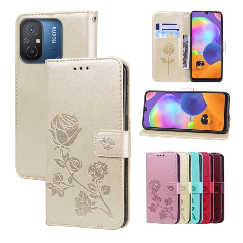 

For Xiaomi Redmi 12C/11A 4G Global/Poco C55 Rose Embossed Flip PU Leather Phone Case(Gold)