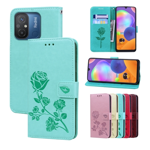 

For Xiaomi Redmi 12C/11A 4G Global/Poco C55 Rose Embossed Flip PU Leather Phone Case(Green)