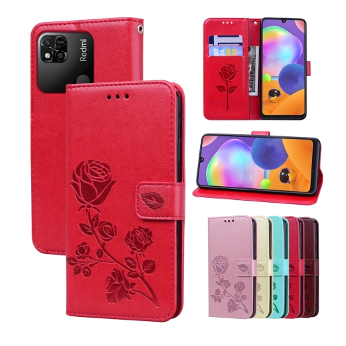 

For Xiaomi Redmi 10A 4G Rose Embossed Flip PU Leather Phone Case(Red)