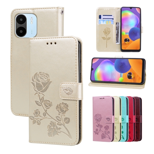 

For Xiaomi Redmi A1/A2 Rose Embossed Flip PU Leather Phone Case(Gold)