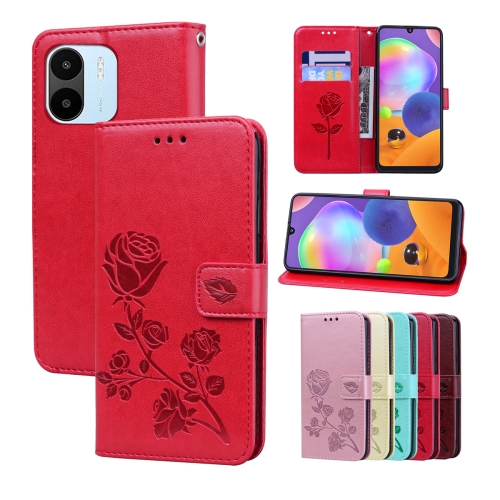 

For Xiaomi Redmi A1/A2 Rose Embossed Flip PU Leather Phone Case(Red)