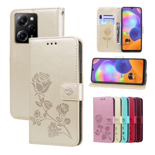 

For Xiaomi Redmi Note 12 Pro Speed/Poco X5 Pro 5G Rose Embossed Flip PU Leather Phone Case(Gold)