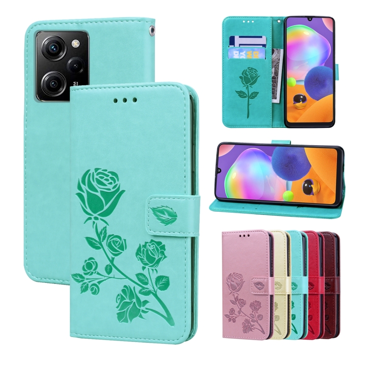 

For Xiaomi Redmi Note 12 Pro Speed/Poco X5 Pro 5G Rose Embossed Flip PU Leather Phone Case(Green)