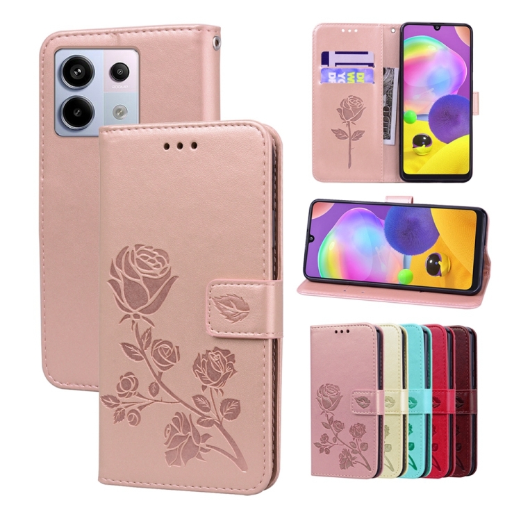 

For Xiaomi Redmi Note 13 4G Rose Embossed Flip PU Leather Phone Case(Rose Gold)