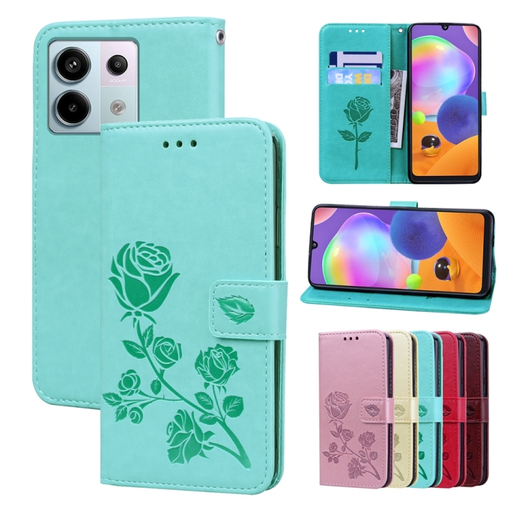 

For Xiaomi Redmi Note 13 5G Rose Embossed Flip PU Leather Phone Case(Green)