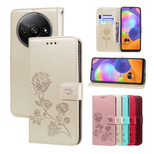 For Xiaomi Redmi A3 Rose Embossed Flip PU Leather Phone Case(Gold)