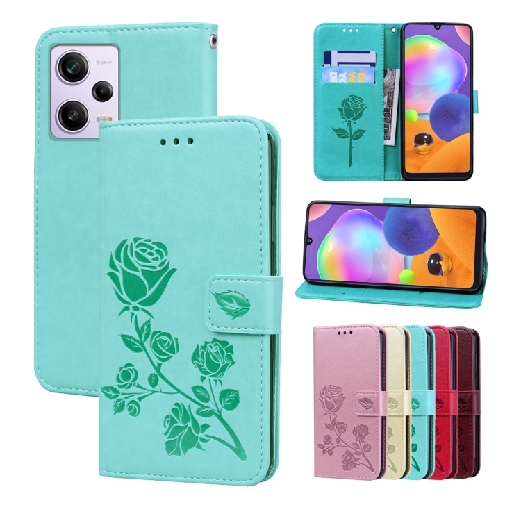 

For Xiaomi Redmi Note 12 4G Global Rose Embossed Flip PU Leather Phone Case(Green)
